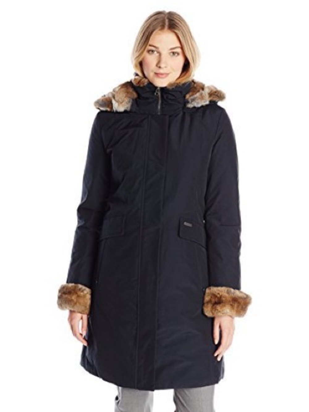 Woolrich Black Down Arctic Parka Rabbit Fur Trim Coat Medium